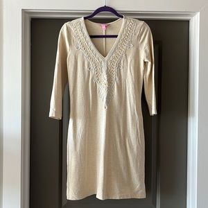 Lilly Pulitzer Embroidered French Terry Heathered Cream Dress